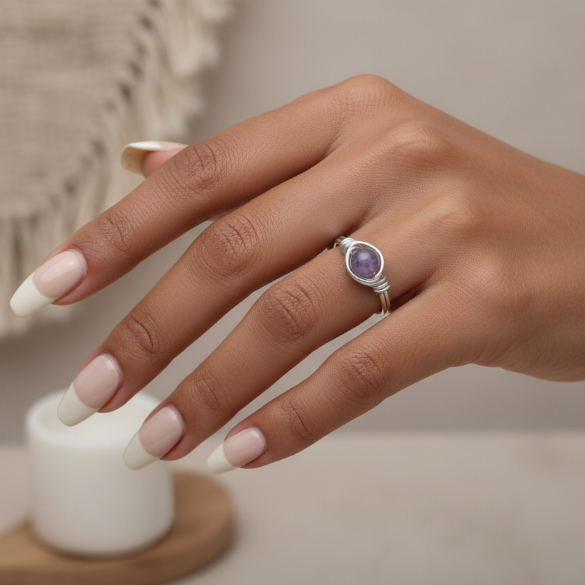 Angelite | Minimalist 18K Gold Handmade Wire-Wrapped Ring