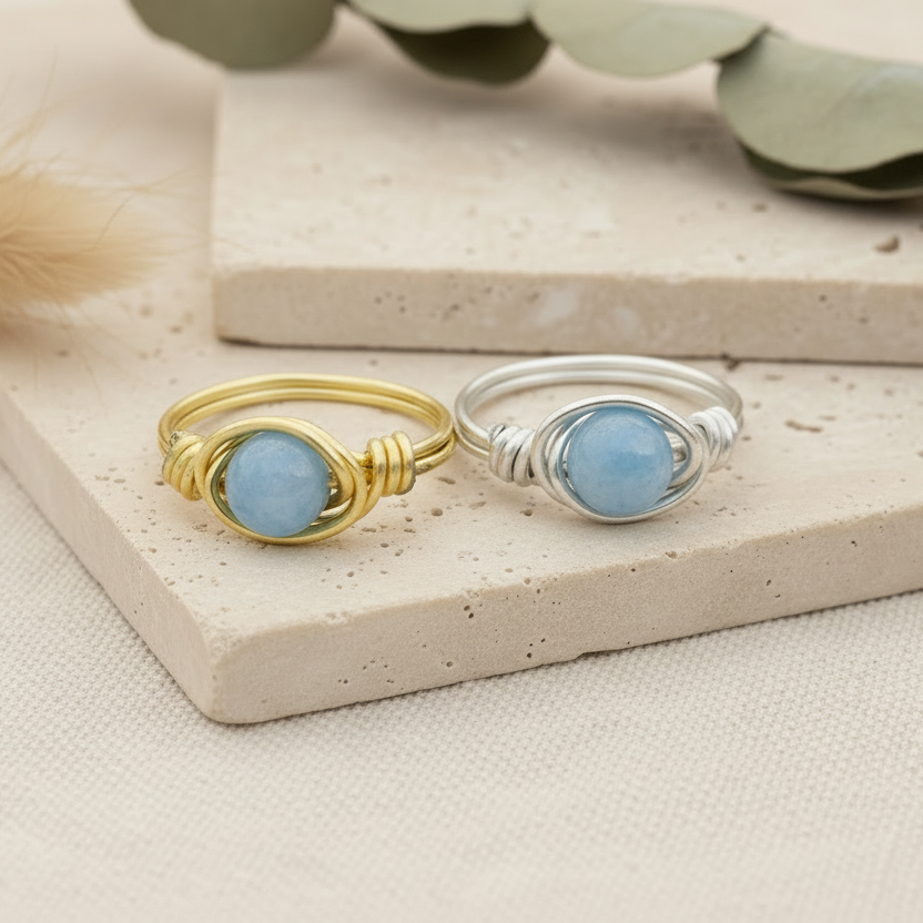Angelite | Minimalist 18K Gold Handmade Wire-Wrapped Ring