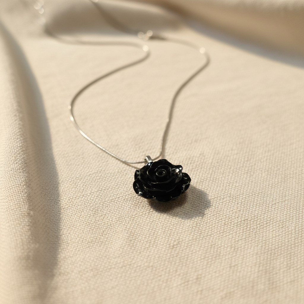 LILITH Black Rose Necklace, Gothic Rose Pendant, Dark Feminine Jewelry
