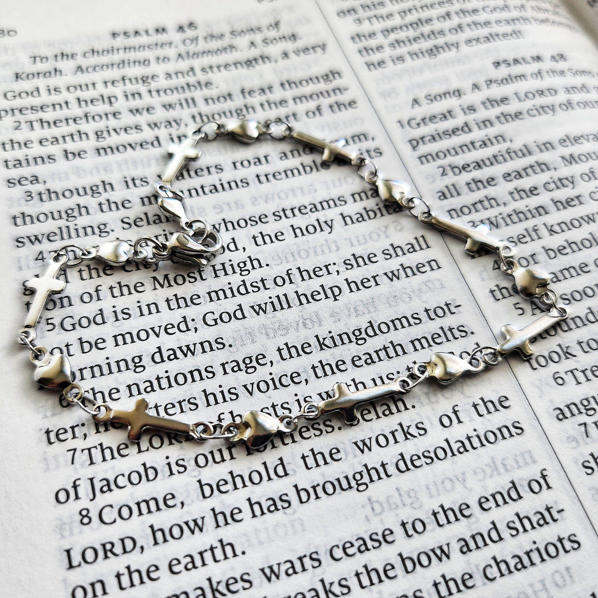ETERNAL 925-Sterling Silver Cross &amp; Heart Bracelet | Faith Jewelry for Women | Symbol of Love, Hope &amp; Devotion