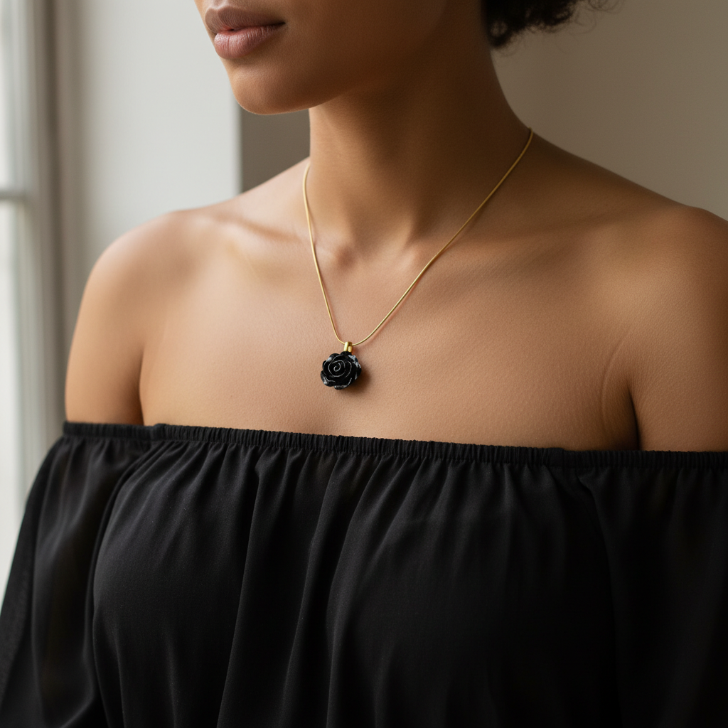 LILITH Black Rose Necklace, Gothic Rose Pendant, Dark Feminine Jewelry