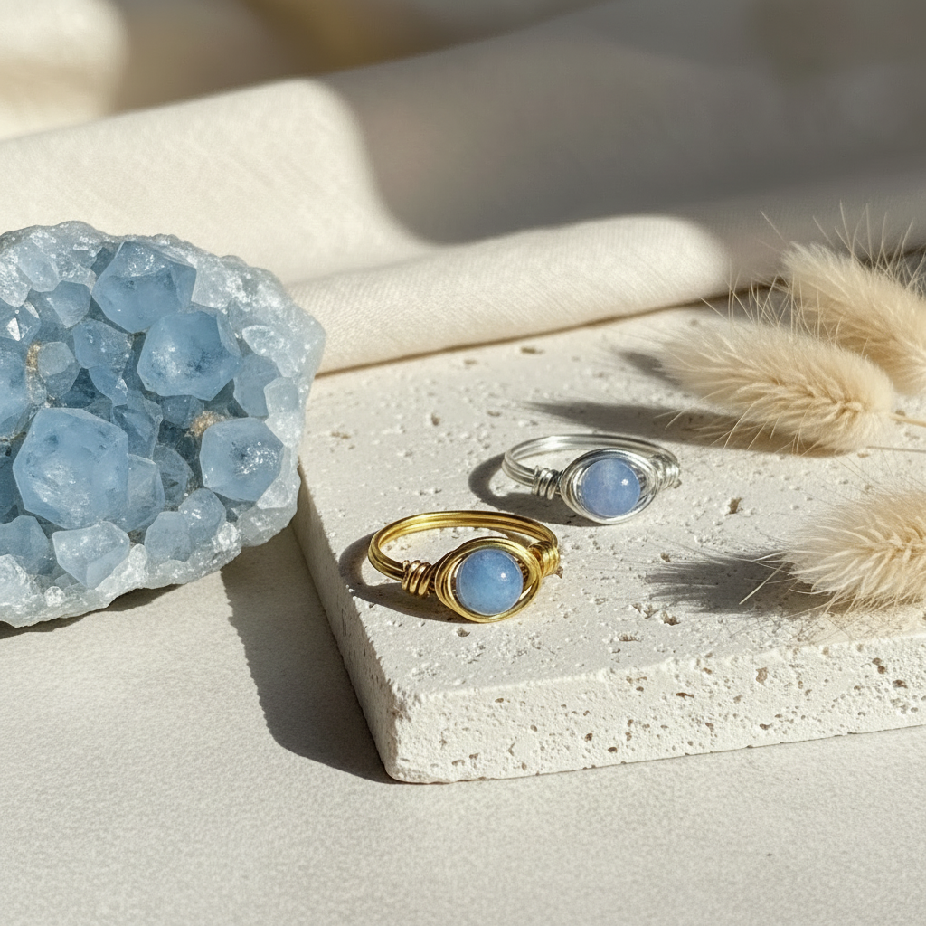 Angelite | Minimalist 18K Gold Handmade Wire-Wrapped Ring