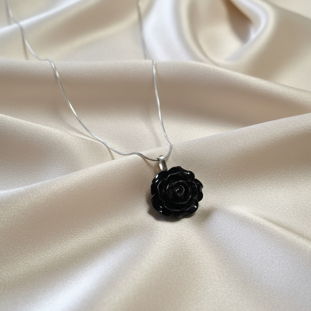 LILITH Black Rose Necklace, Gothic Rose Pendant, Dark Feminine Jewelry