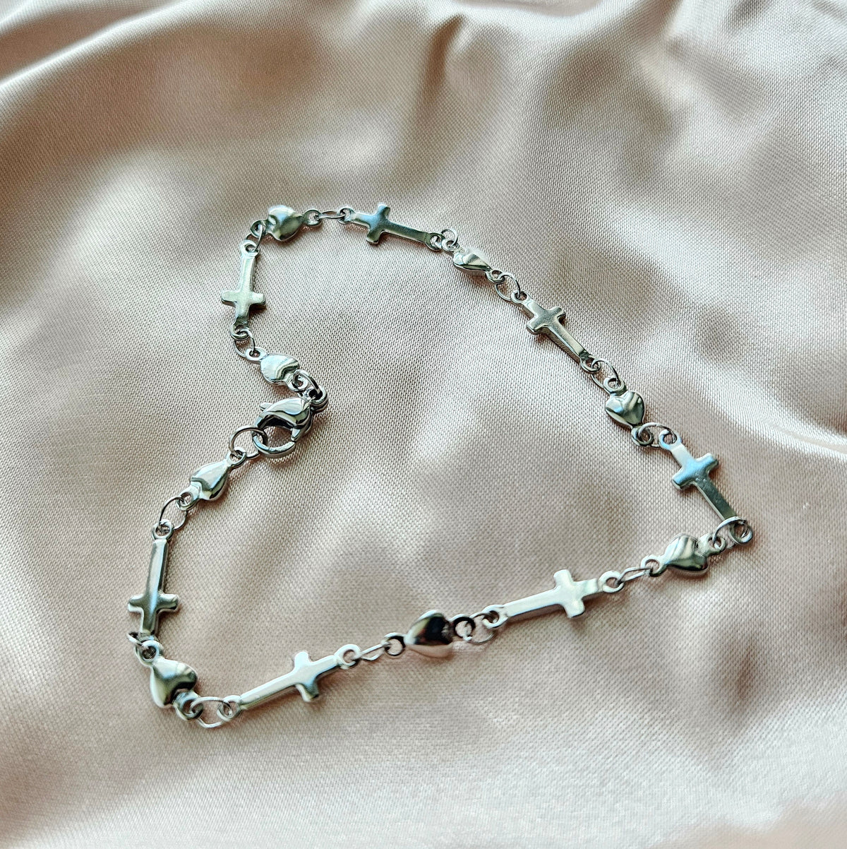 ETERNAL 925-Sterling Silver Cross &amp; Heart Bracelet | Faith Jewelry for Women | Symbol of Love, Hope &amp; Devotion