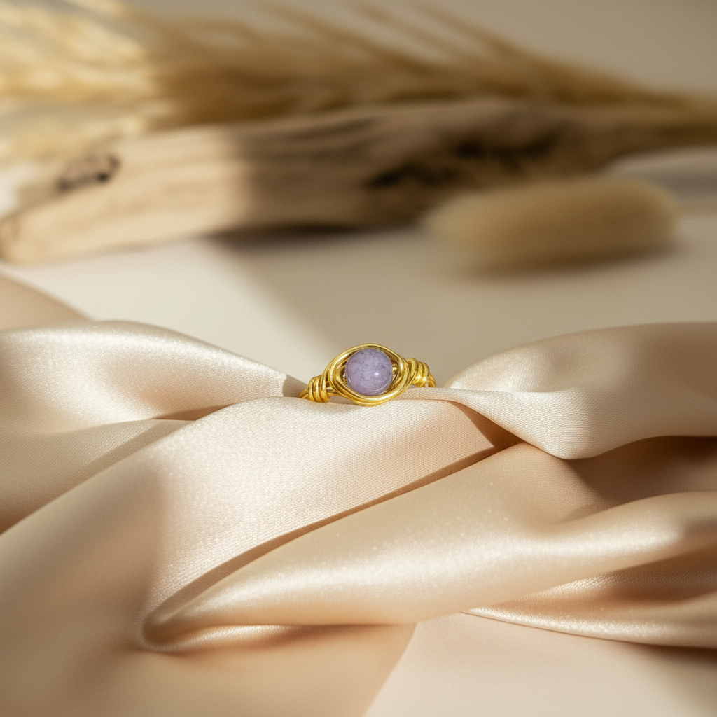 Angelite | Minimalist 18K Gold Handmade Wire-Wrapped Ring