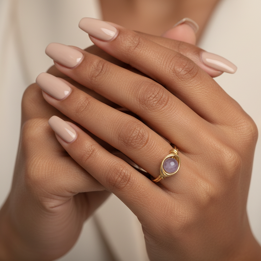 Angelite | Minimalist 18K Gold Handmade Wire-Wrapped Ring