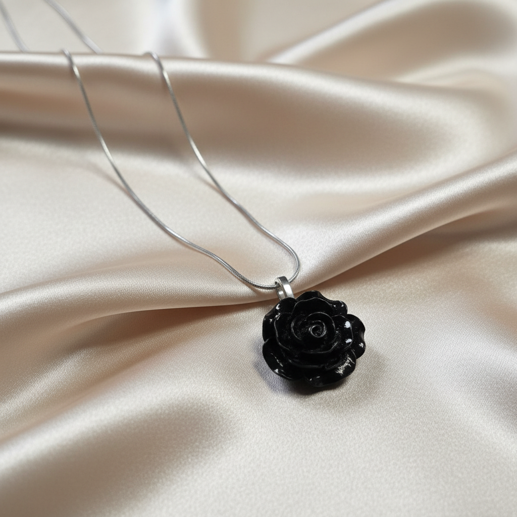 LILITH Black Rose Necklace, Gothic Rose Pendant, Dark Feminine Jewelry
