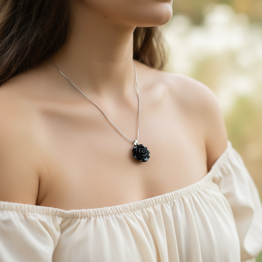 LILITH Black Rose Necklace, Gothic Rose Pendant, Dark Feminine Jewelry