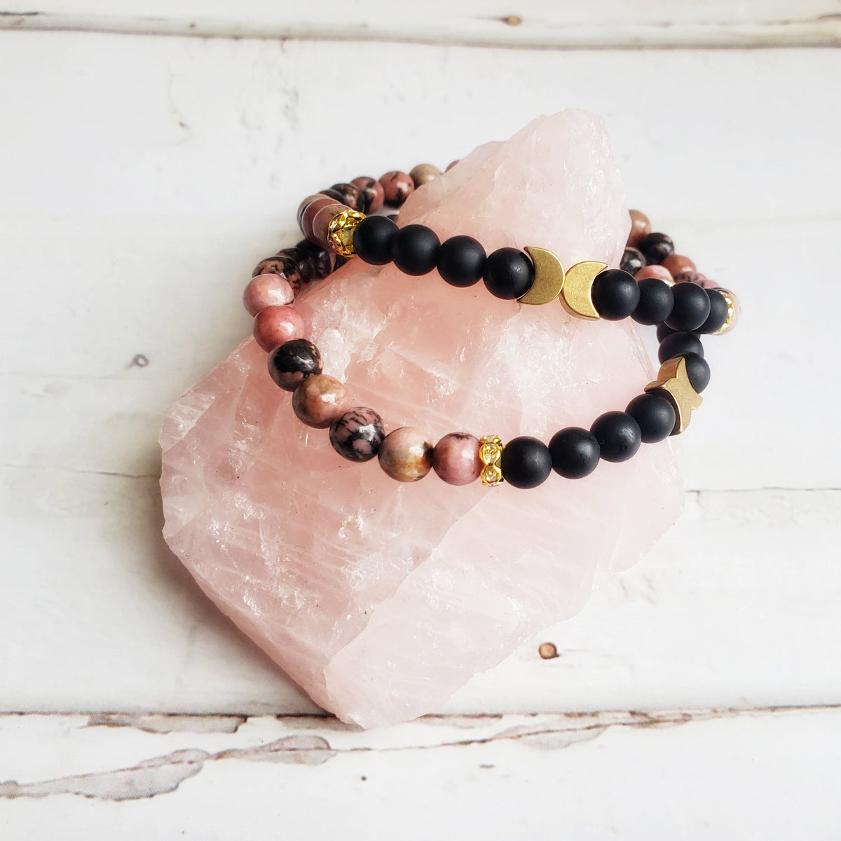 CLARITY | Onyx &amp; Rhodonite Crystal Healing Bracelet