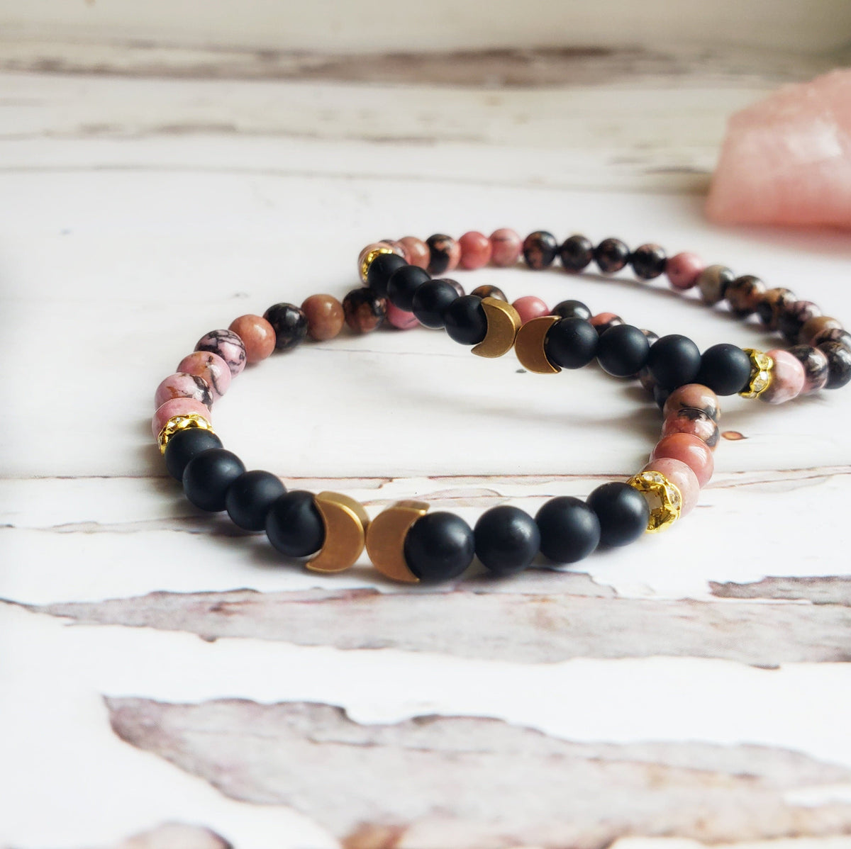 CLARITY | Onyx &amp; Rhodonite Crystal Healing Bracelet
