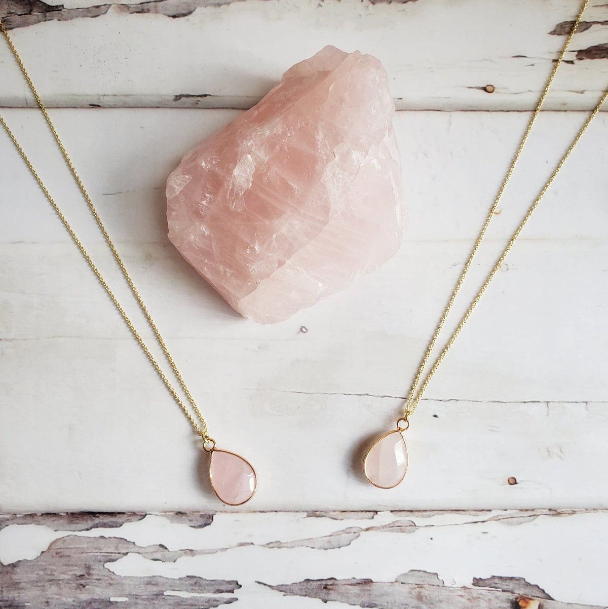 ROSE QUARTZ | 14K Gold Drop Crystal Pendant Necklace