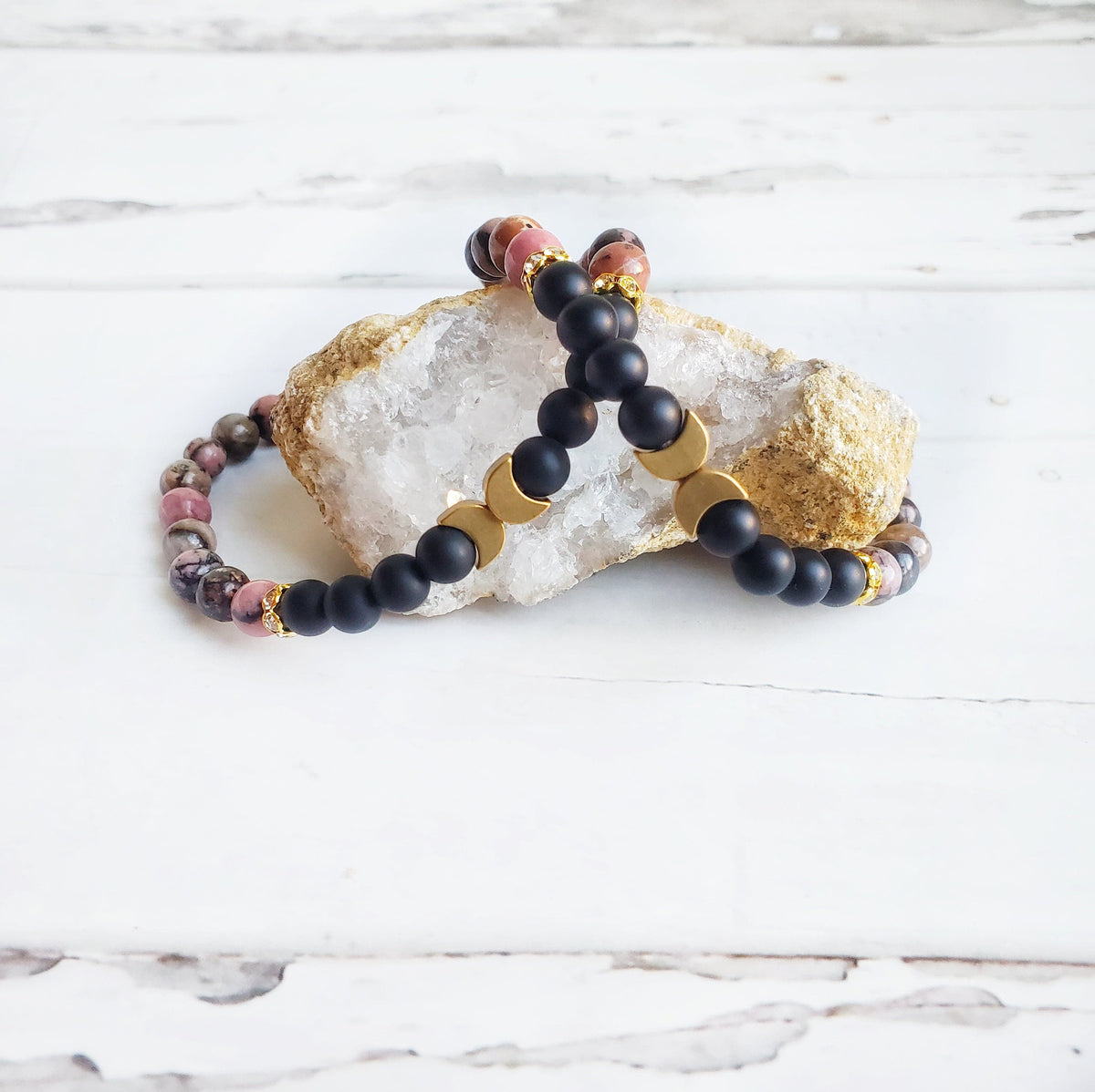 CLARITY | Onyx &amp; Rhodonite Crystal Healing Bracelet