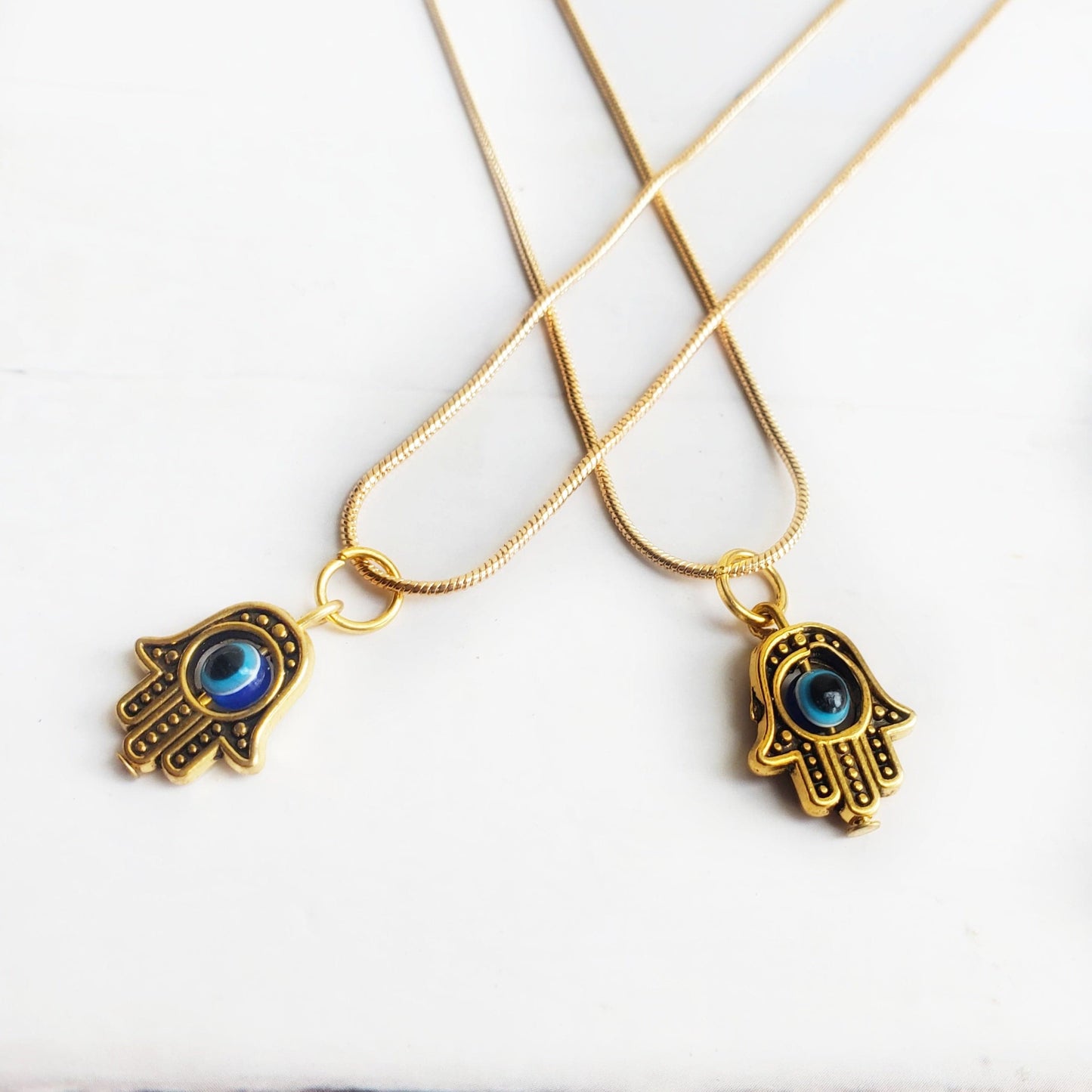 PROTECTION | Hand of Hamsa Pendant Gold Necklace | Evil Eye Protection, Luck, and Blessings