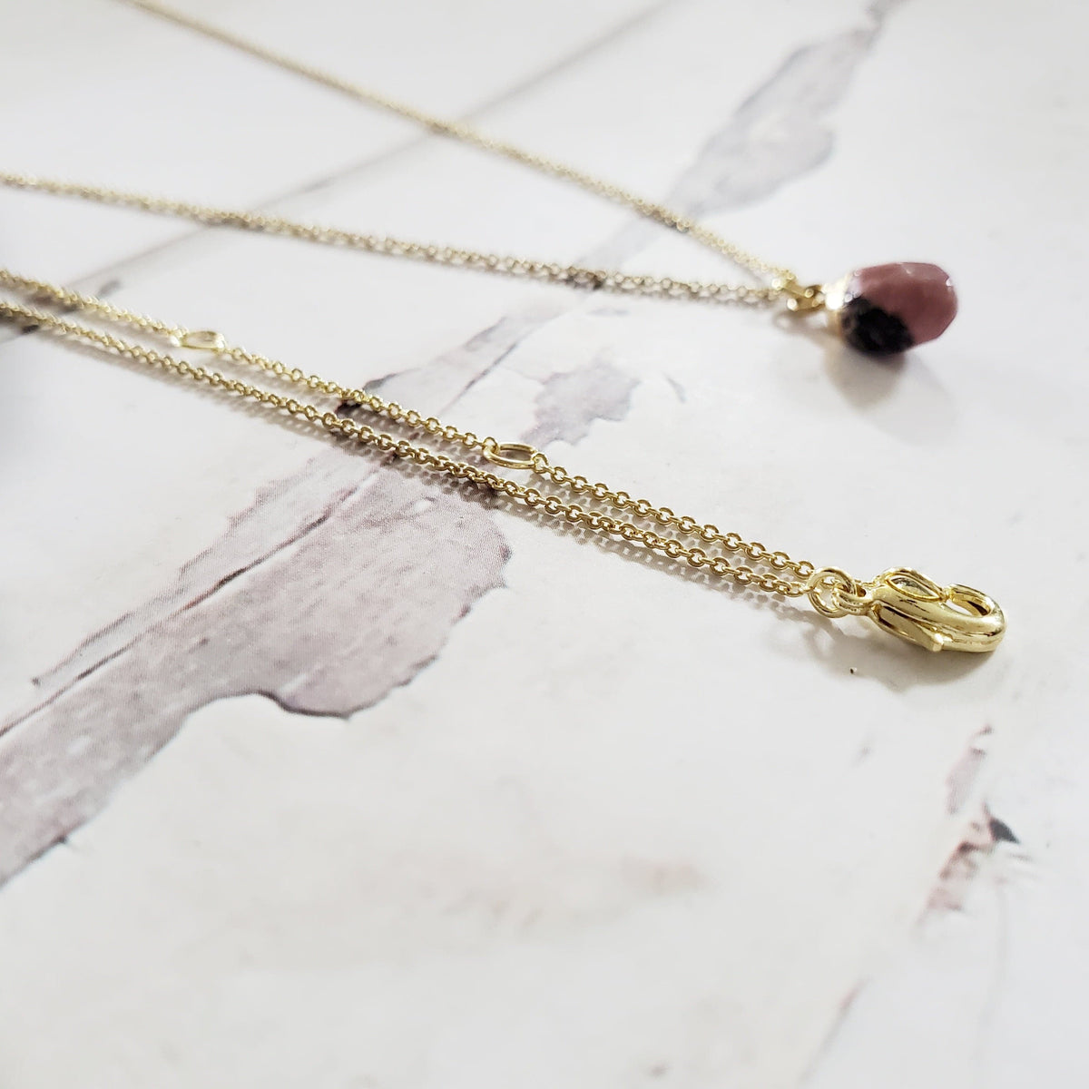 RHODONITE | 14K Gold Adjustable Crystal Pendant Necklace