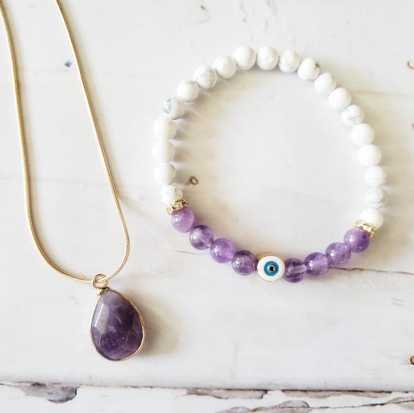 GUARDIAN | Aquamarine Amethyst Howlite | Handmade Evil Eye Charm Bracelet for Protection, Stillness, and Growth  | Empath Spiritual Gift for Women