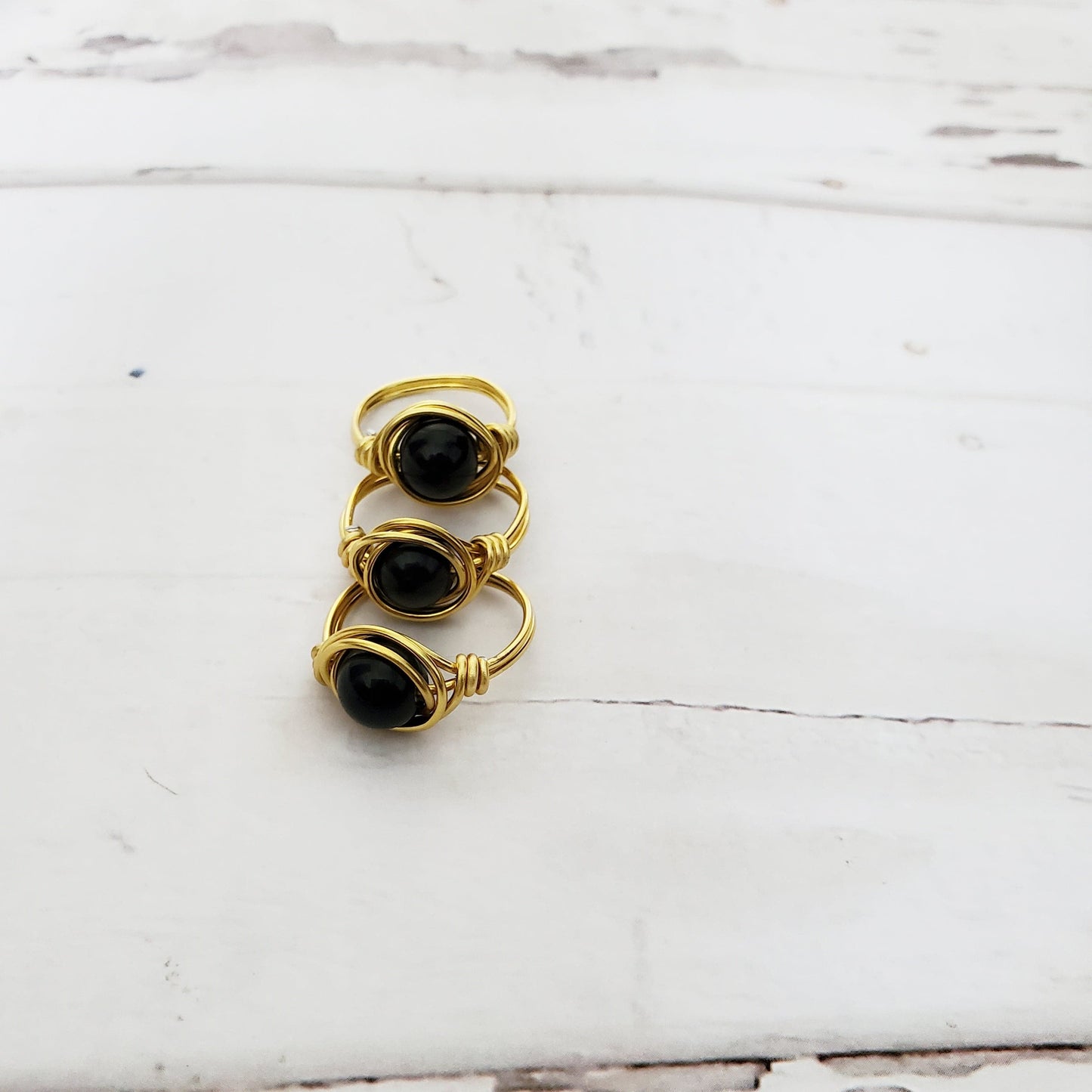 OBSIDIAN | Minimalist 18K Gold Plated Wire Wrapped Ring | Crystal for Grounding, Protection, Healing | Empath Protection Ring | Root Chakra
