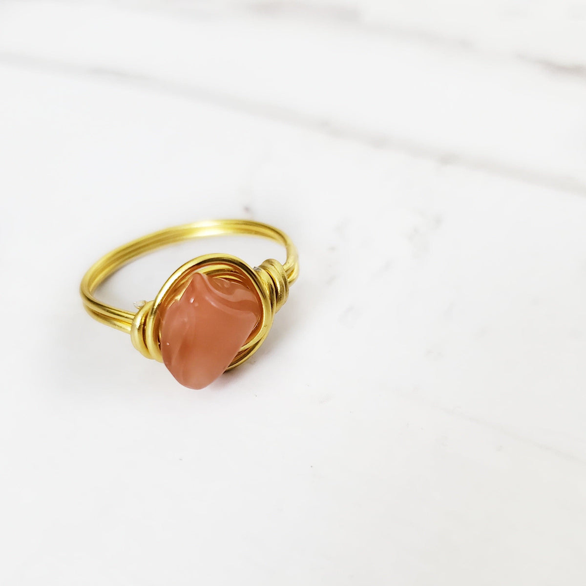 CARNELIAN | Minimalist 18K Gold Handmade Wire-Wrapped Ring