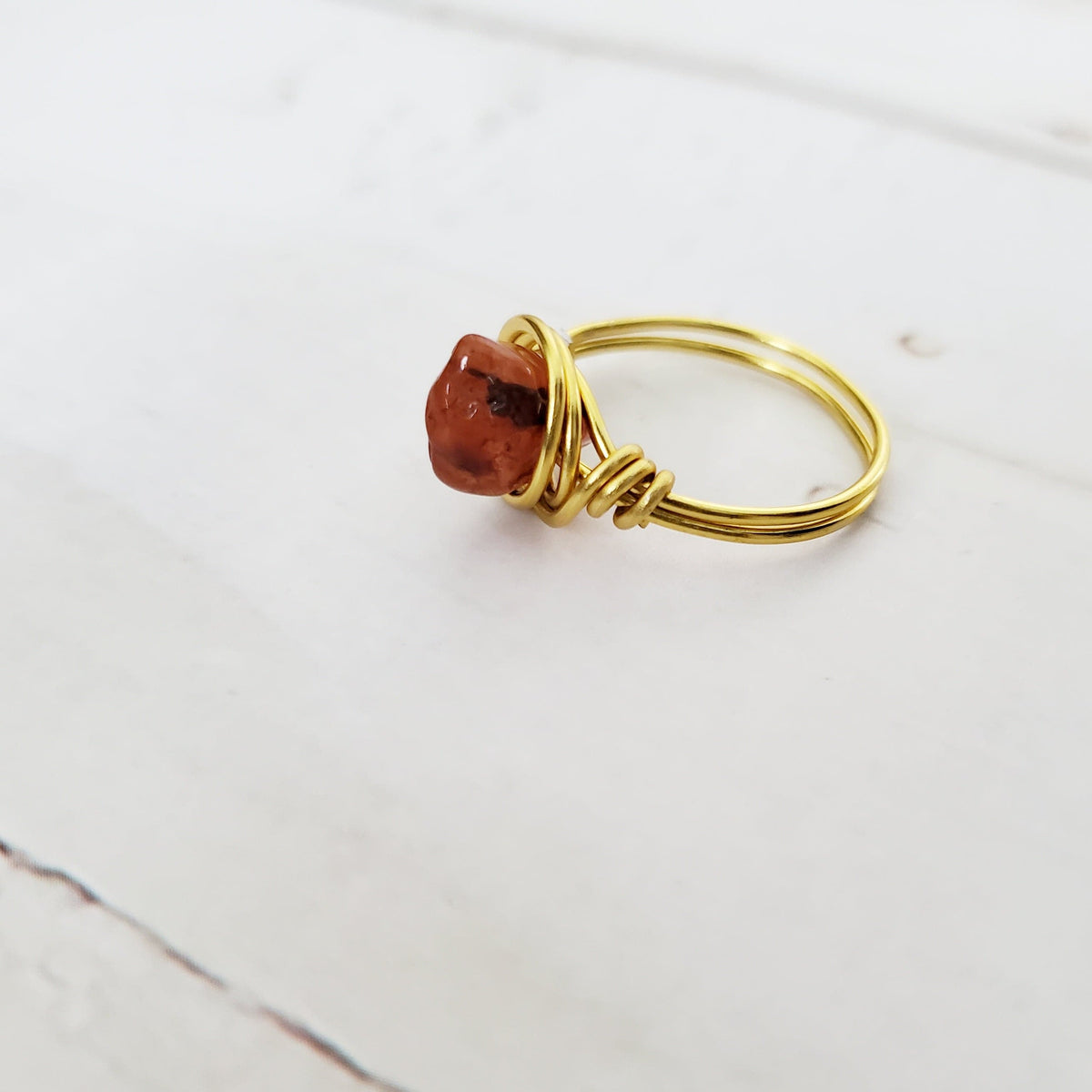 CARNELIAN | Minimalist 18K Gold Handmade Wire-Wrapped Ring