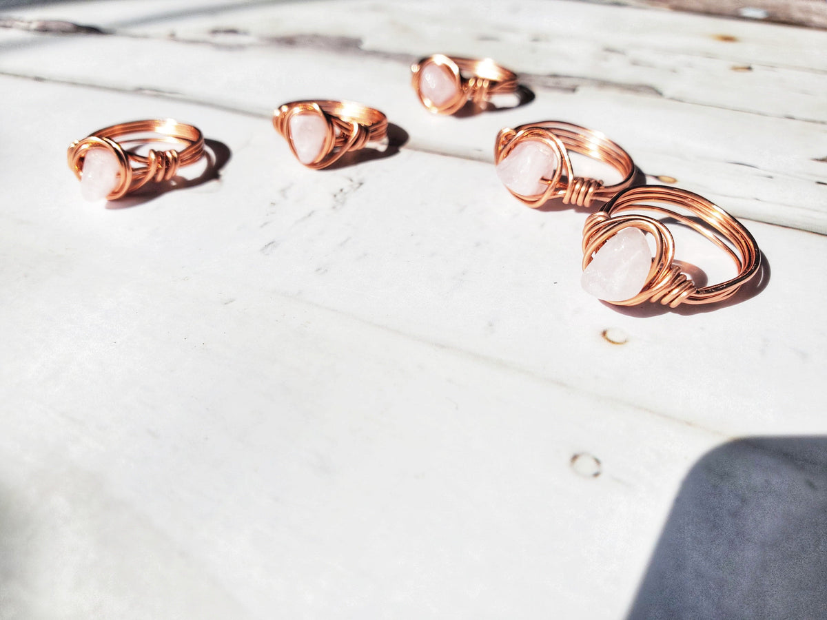 Rose Quartz | Rose Gold Handmade Wire-Wrapped Ring