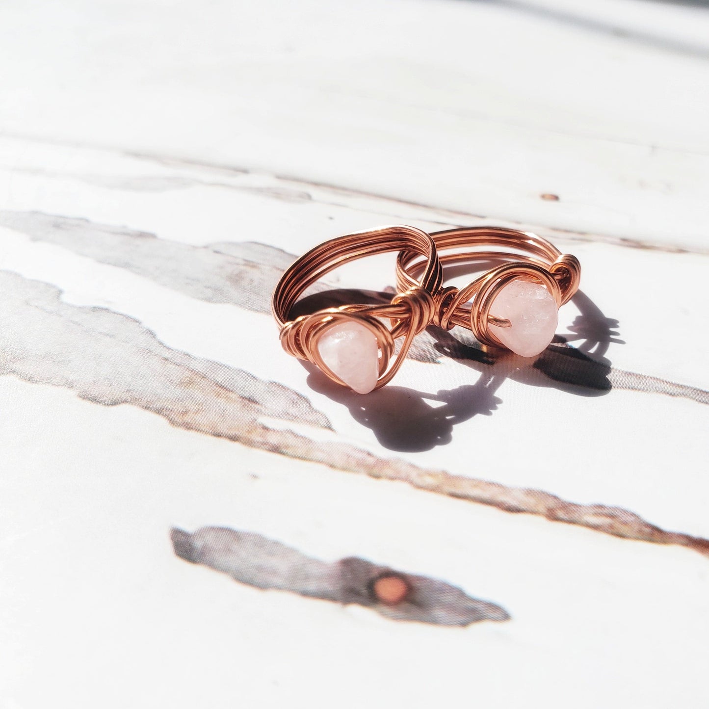 Rose Quartz | Handmade Minimalist Copper Wire Wrapped Ring | Crystal for Love, Trust, Harmony | Heart Chakra Healing | Spiritual Gift