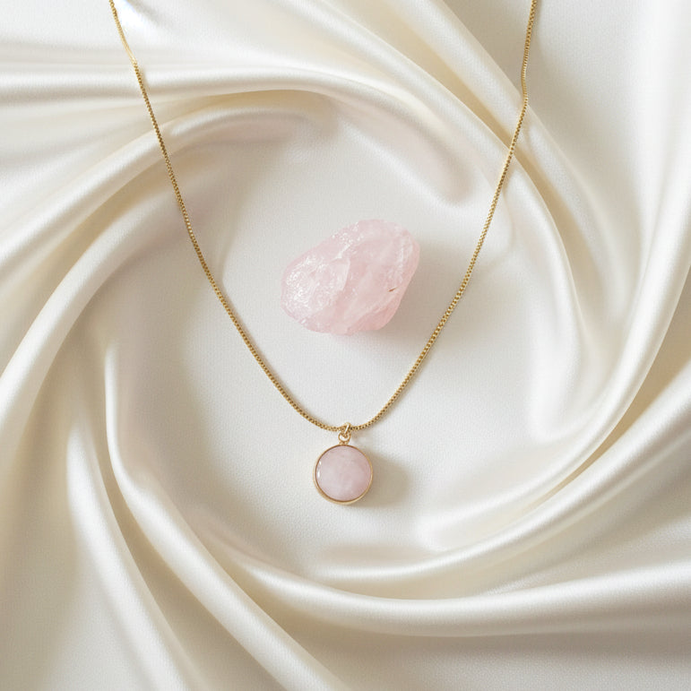ROSE QUARTZ | 14K Gold Box Chain Pendant Necklace