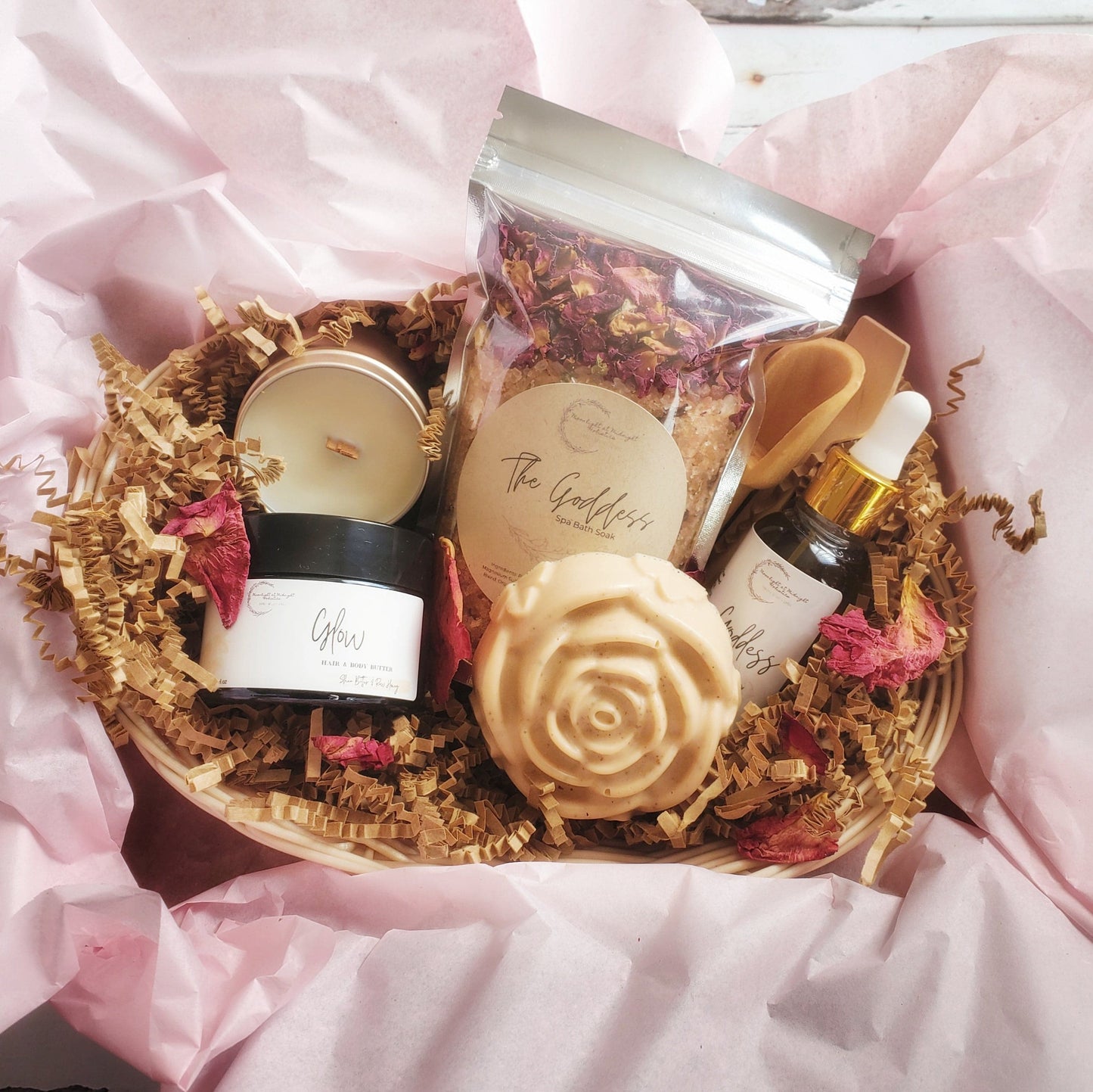 GODDESS Spa Gift Basket | Self-Care Gift Set | Organic Skin Care for Spa Day at Home | Rose Aromatherapy