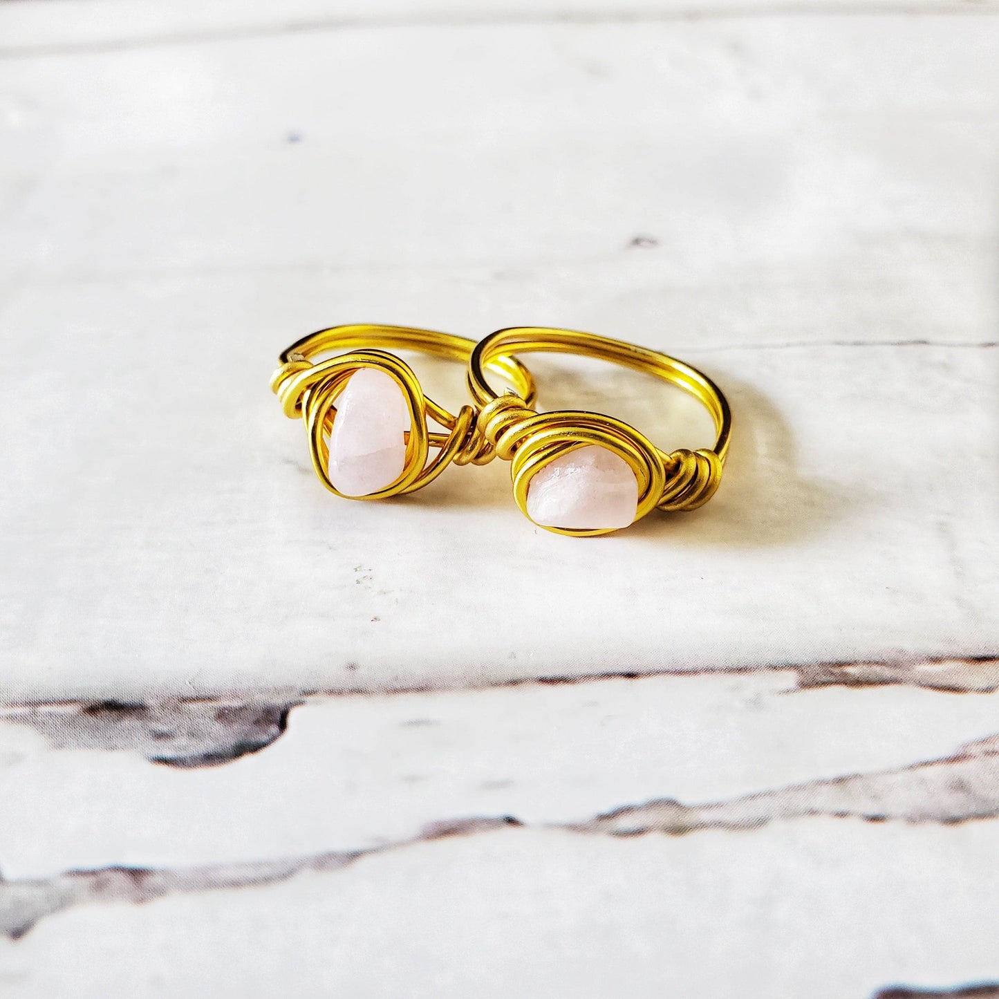 Rose Quartz | Handmade Dainty Minimalist 18K Gold Wire Wrapped Ring | Crystal for Love, Trust, Harmony | Heart Chakra Healing Gift