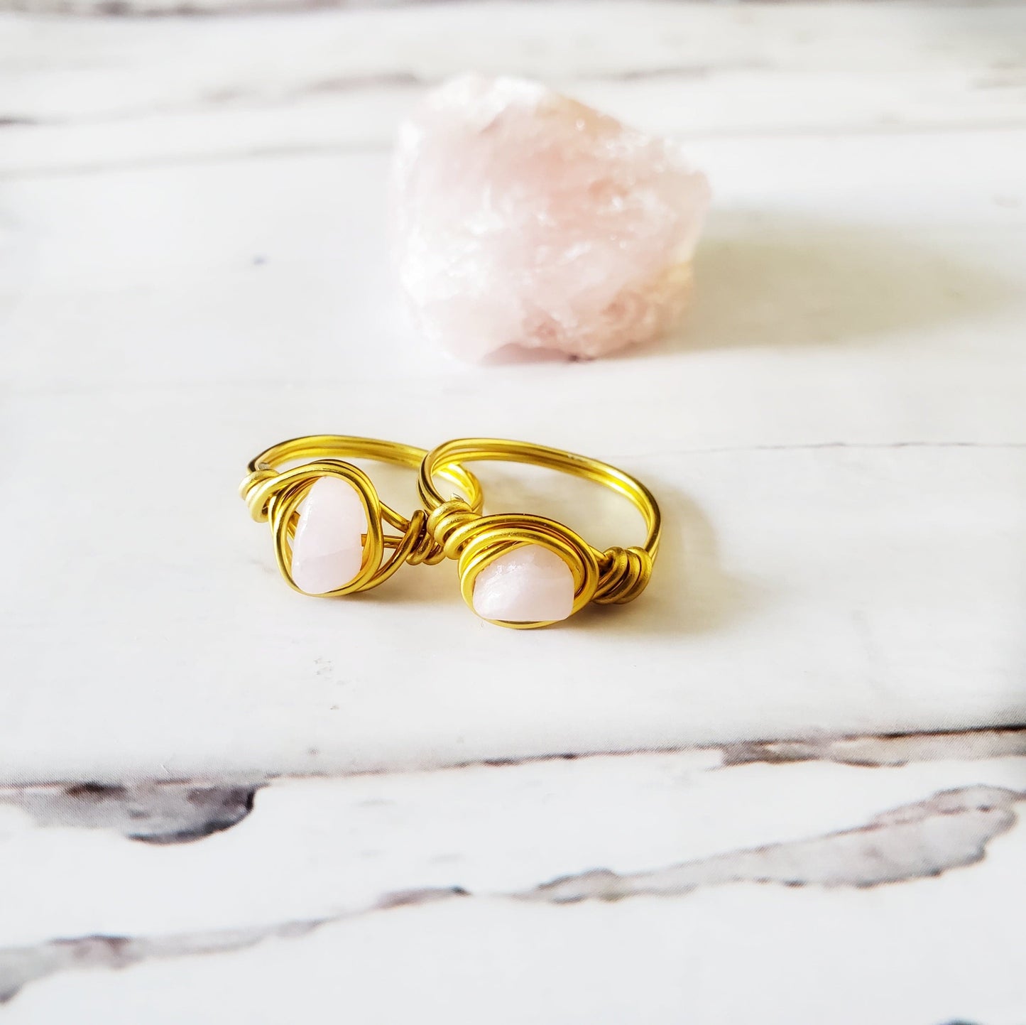 Rose Quartz | Handmade Dainty Minimalist 18K Gold Wire Wrapped Ring | Crystal for Love, Trust, Harmony | Heart Chakra Healing Gift