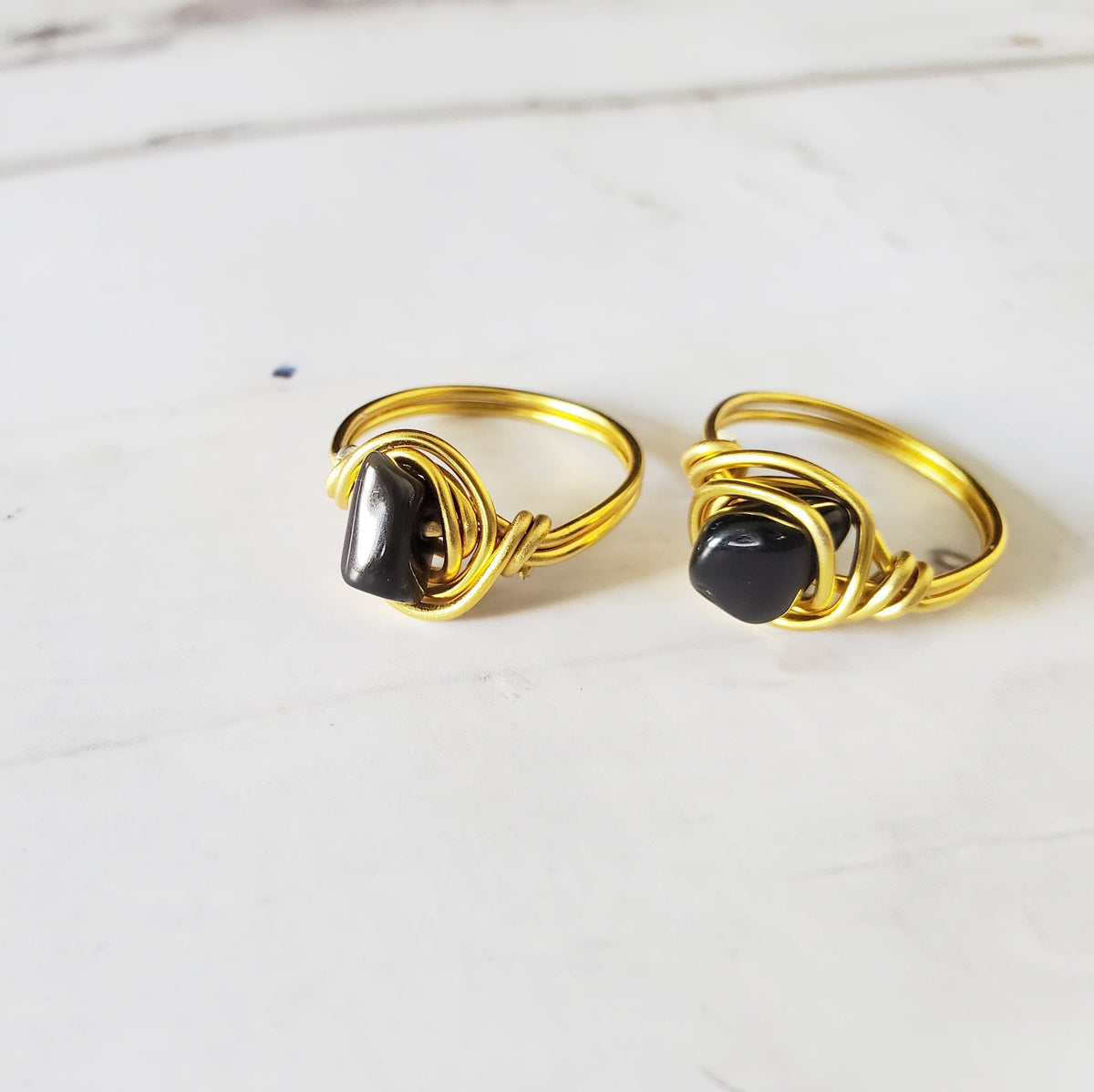 OBSIDIAN | Minimalist 18K Gold-Layered Handmade Wire-Wrapped Ring