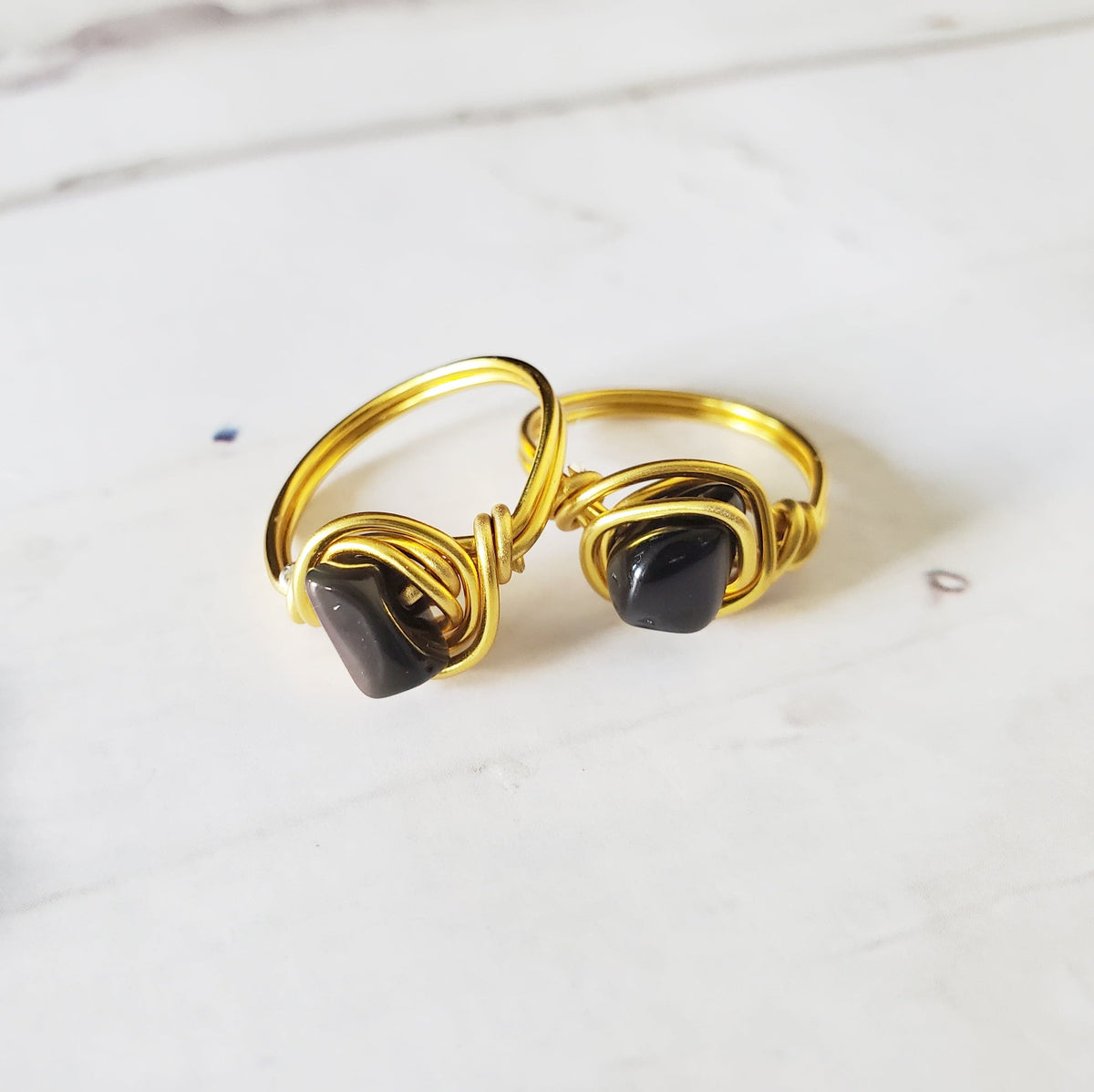 OBSIDIAN | Minimalist 18K Gold-Layered Handmade Wire-Wrapped Ring