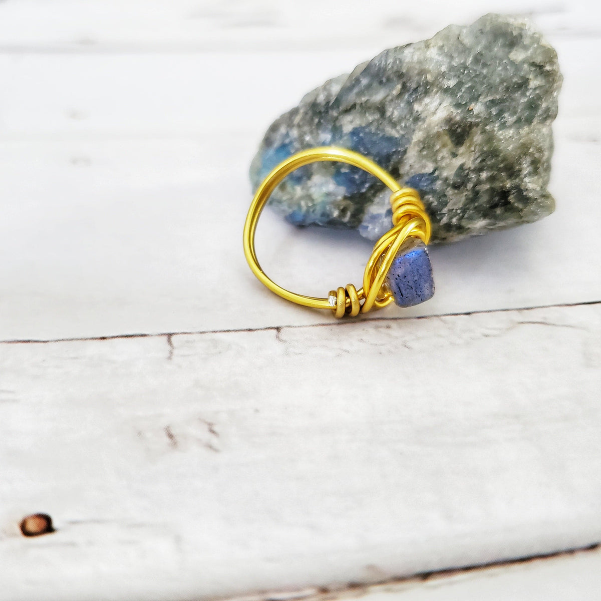 LABRADORITE | Minimalist 18K Gold-Layered Handmade Wire-Wrapped Ring