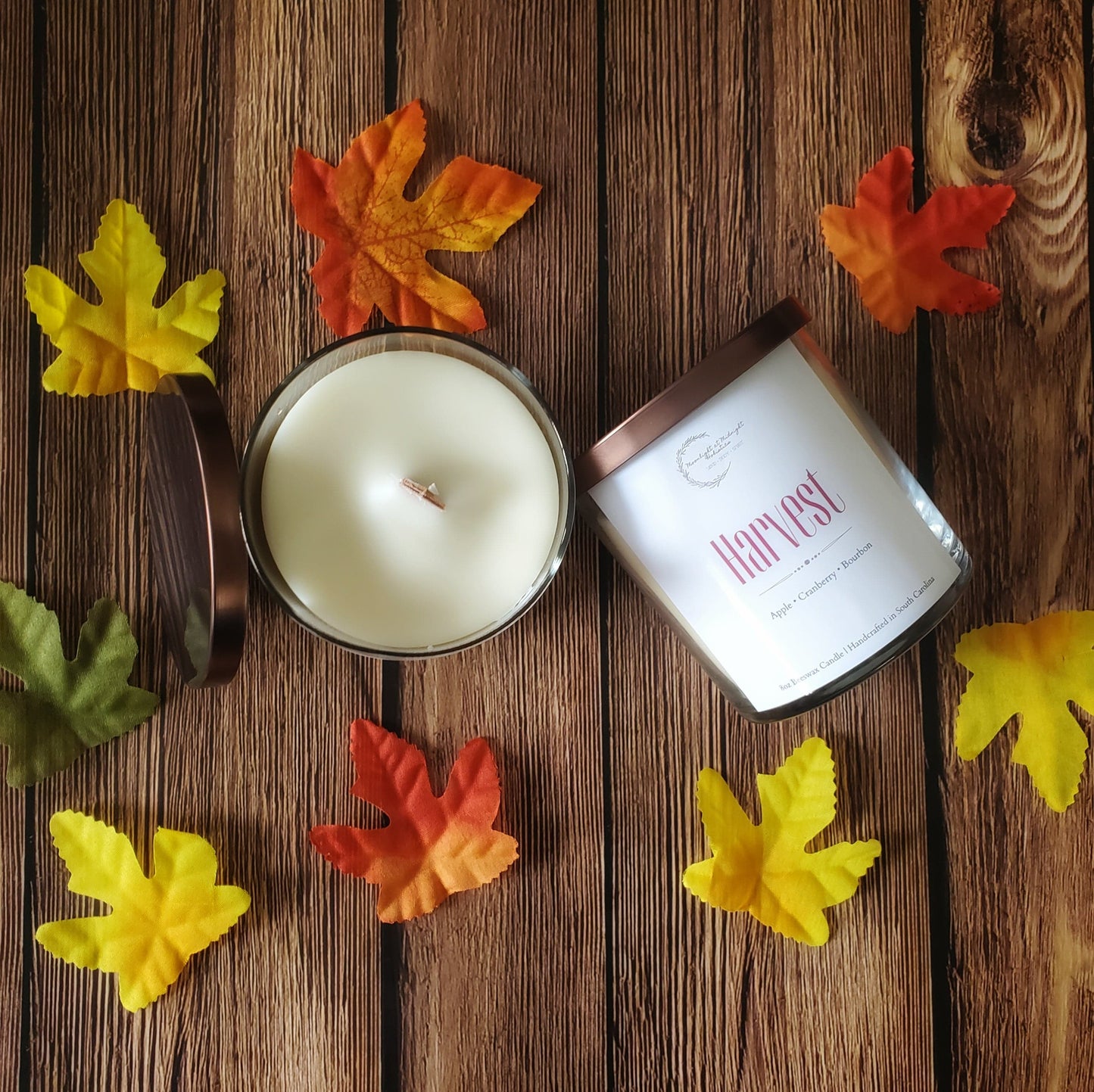 HARVEST | 8 oz Beeswax Wood Wick Candle | Aromatherapy | Tumbler Jar Candle | Handmade Apple Cinnamon Vanilla Scented Candle | Fall Candle