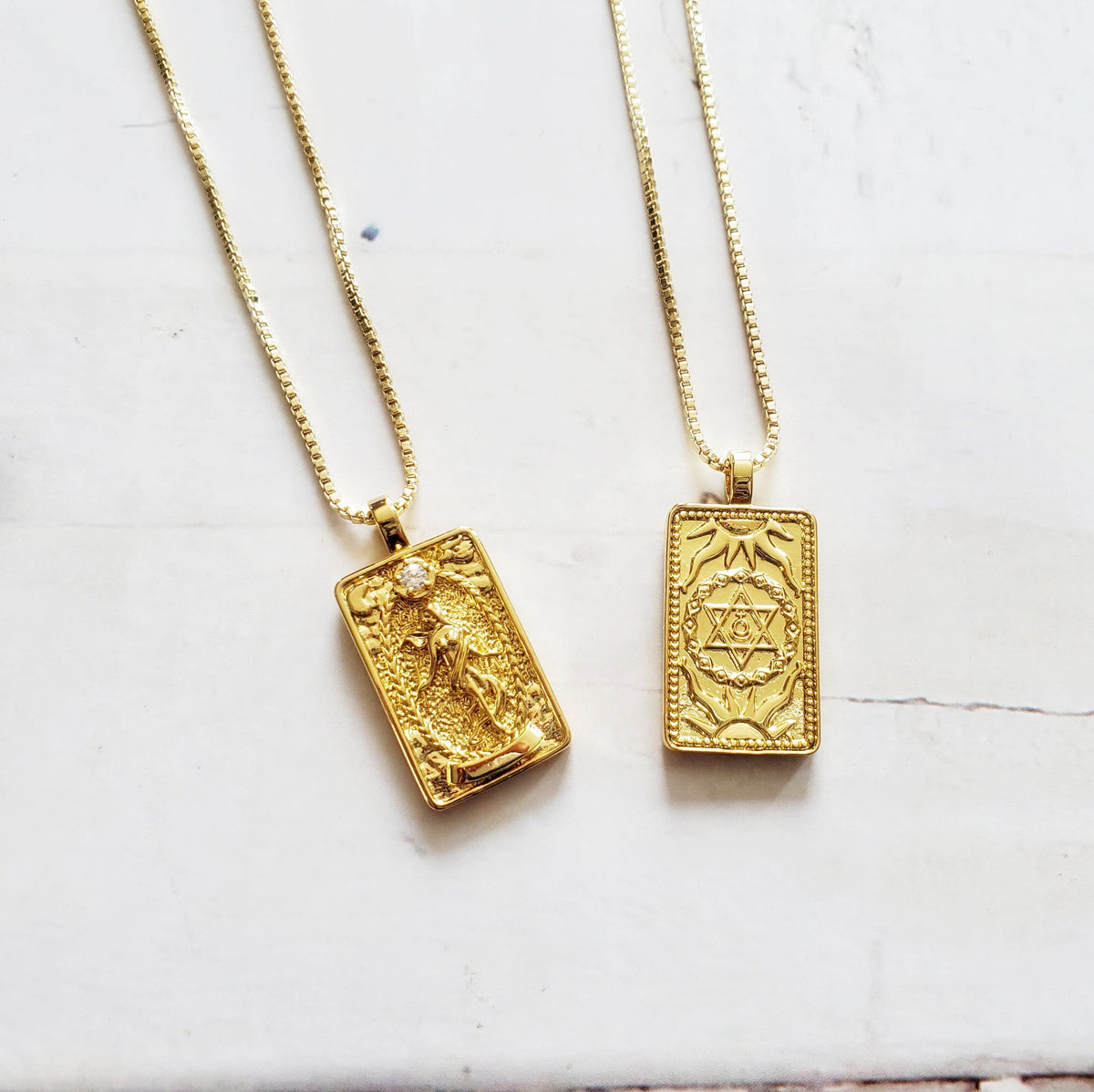 THE WORLD 14k Gold Tarot Card Necklace