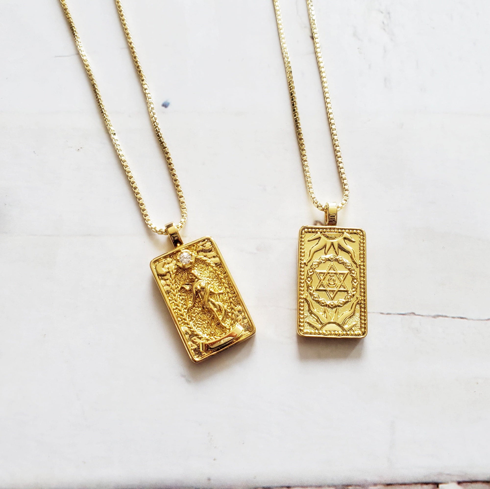 THE WORLD 14k Gold Tarot Card Necklace