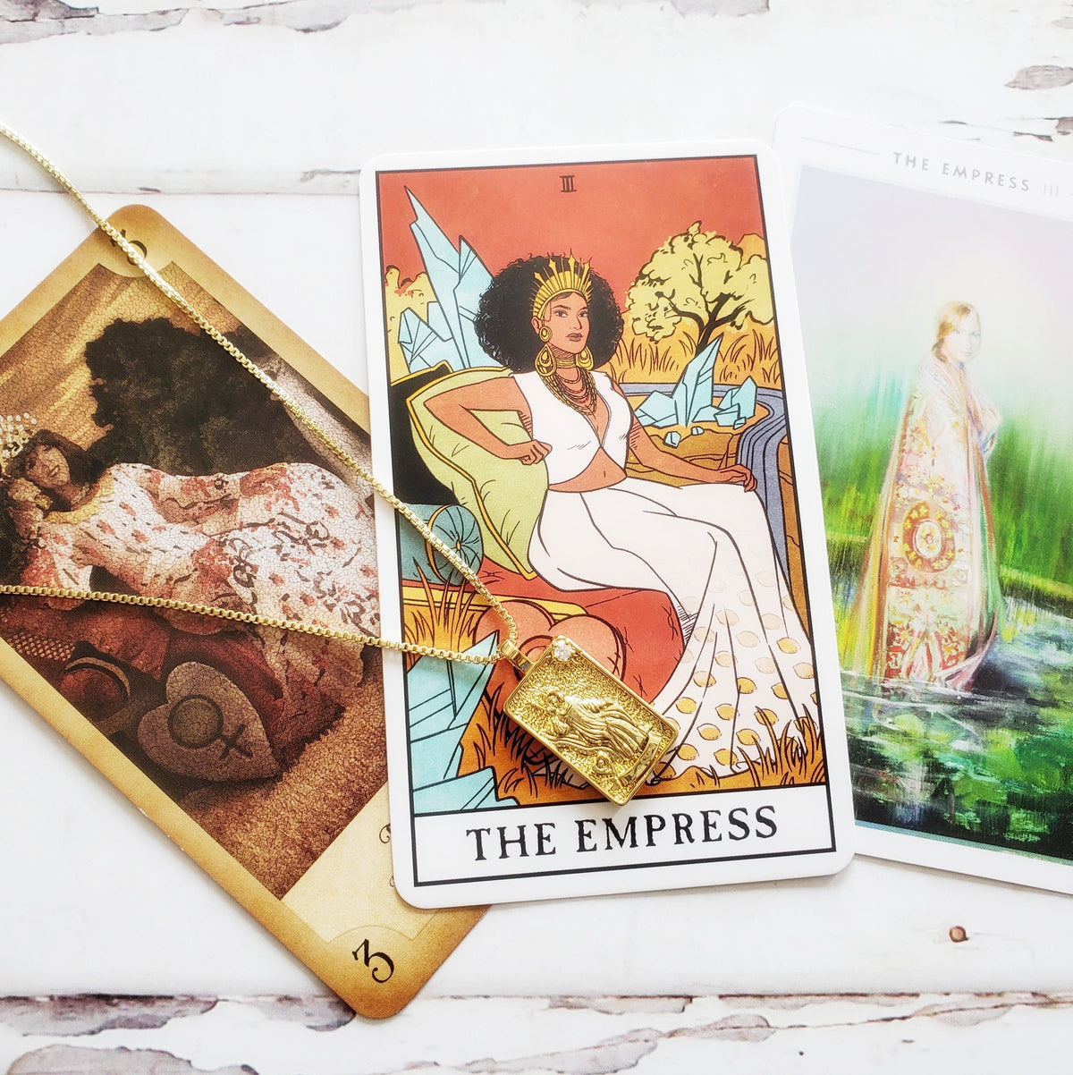 THE EMPRESS 14k Gold Tarot Card Necklace