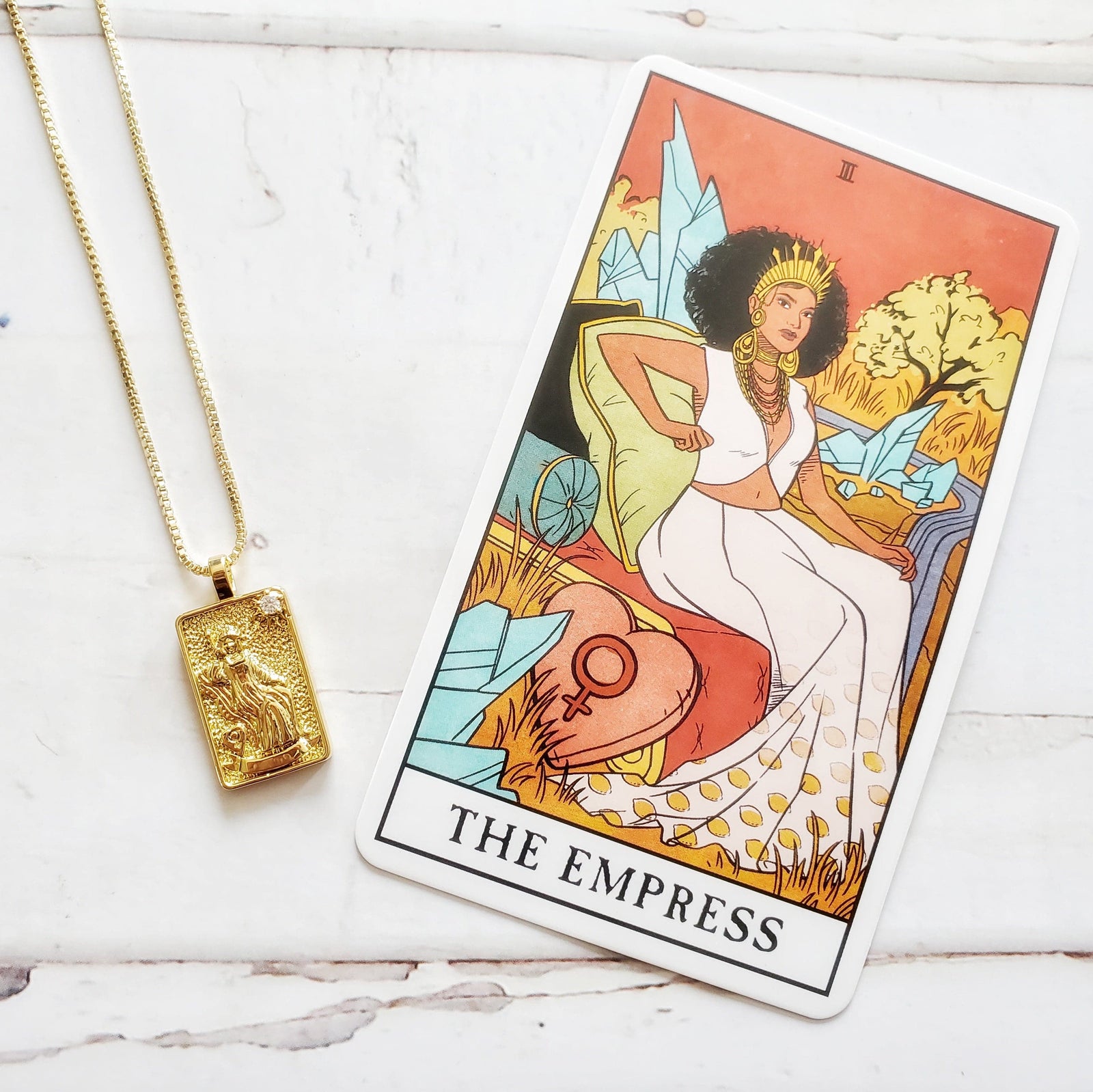 THE EMPRESS 14k Gold Tarot Card Necklace