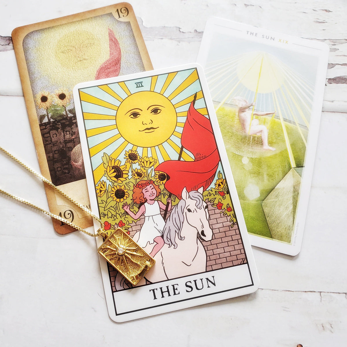 THE SUN 14k Gold Tarot Card Necklace