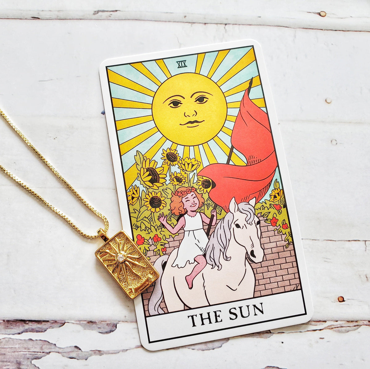THE SUN 14k Gold Tarot Card Necklace