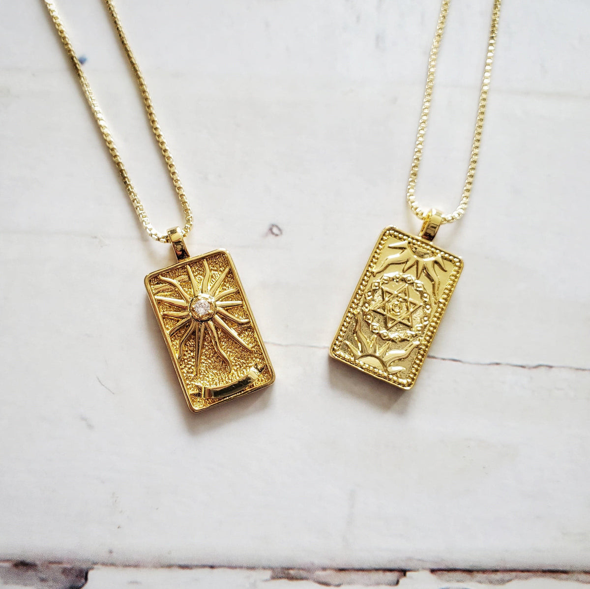 THE SUN 14k Gold Tarot Card Necklace