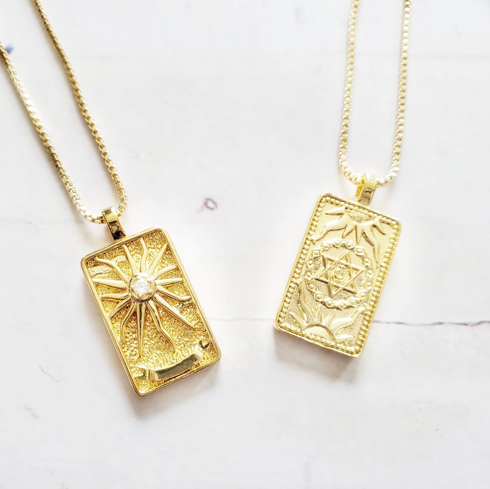 THE SUN 14k Gold Tarot Card Necklace