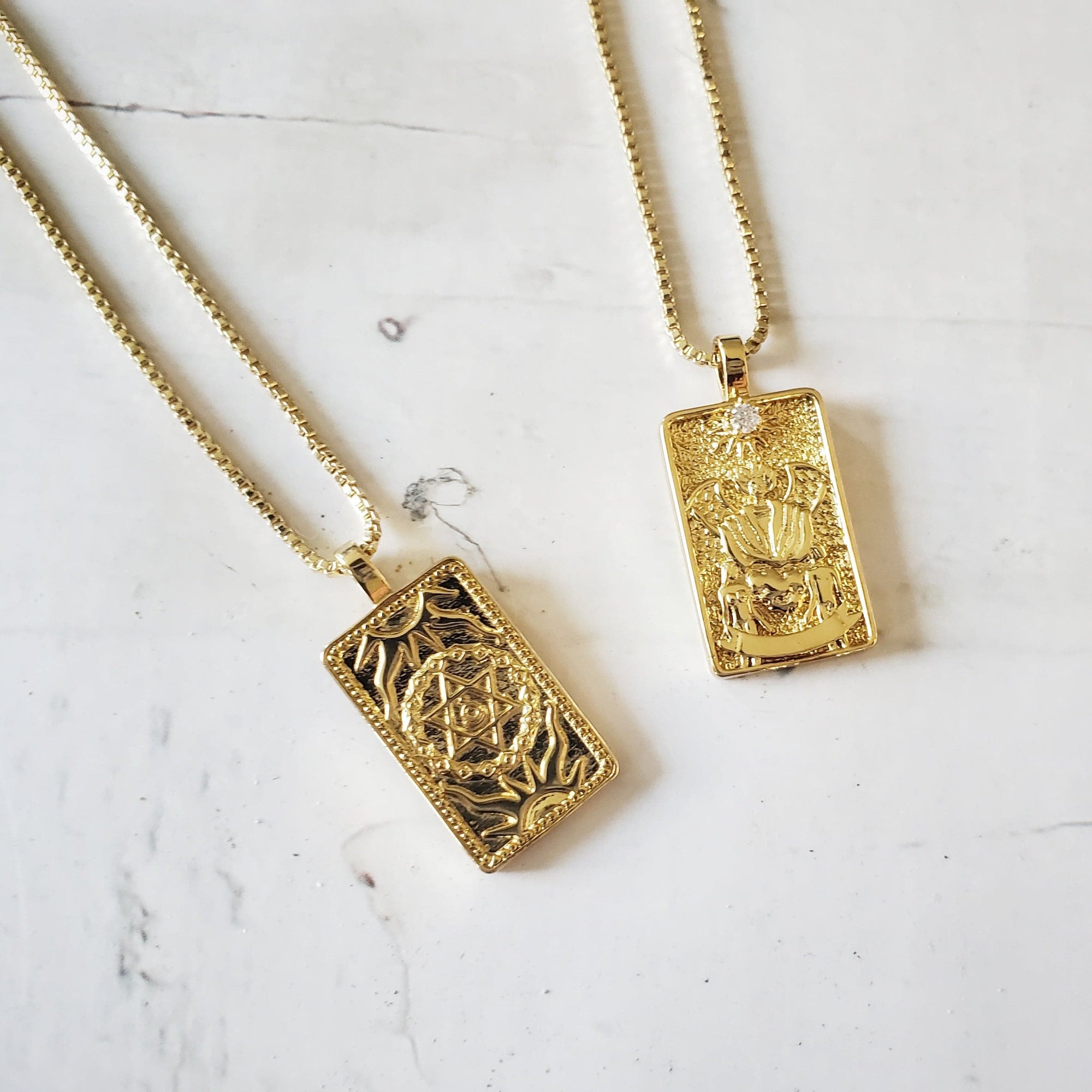 THE LOVERS 14k Gold Tarot Card Necklace