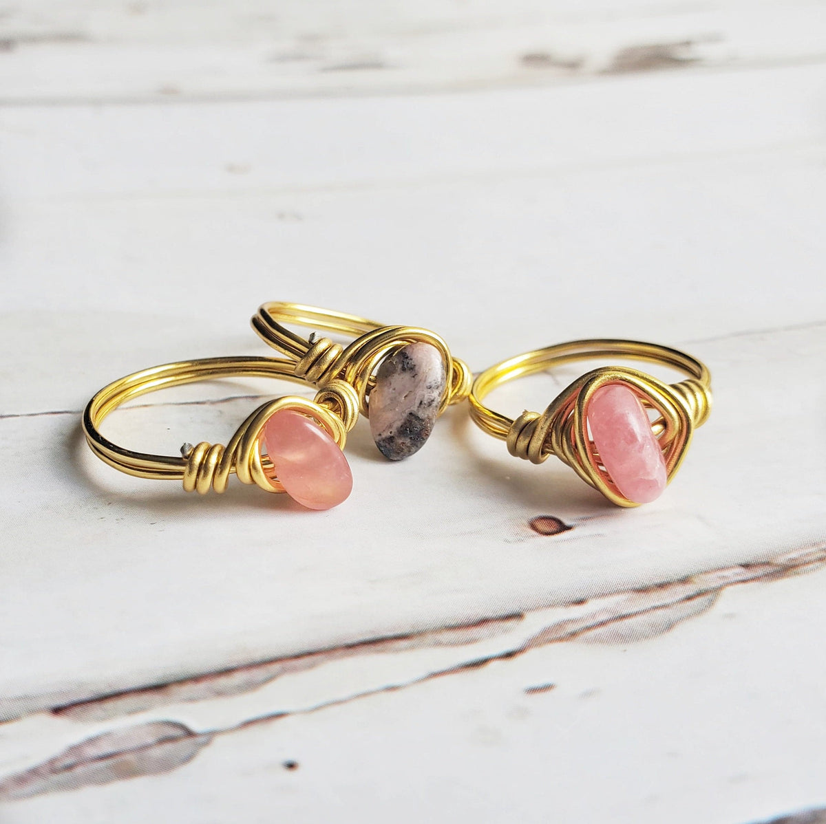 RHODONITE | 18K Gold Plated Wire Wrapped Gemstone Ring
