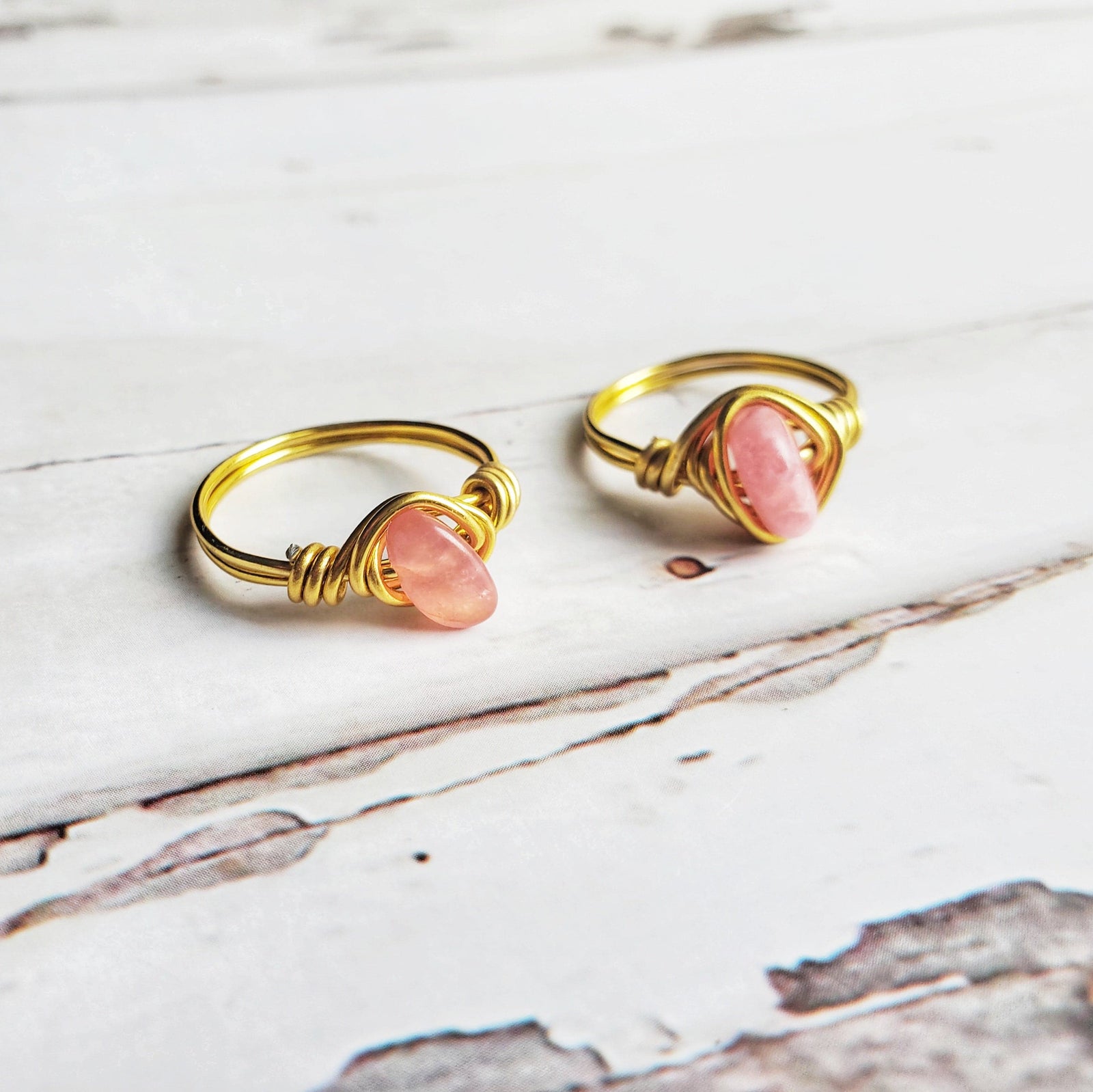 RHODONITE | 18K Gold Plated Wire Wrapped Gemstone Ring