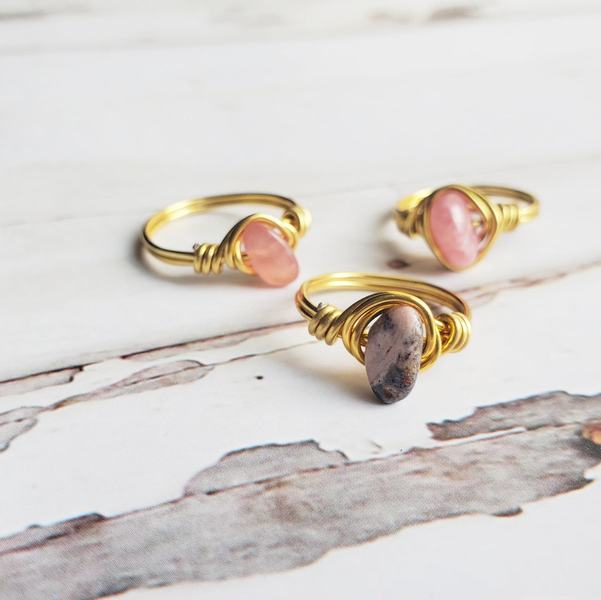 RHODONITE | 18K Gold Plated Wire Wrapped Gemstone Ring