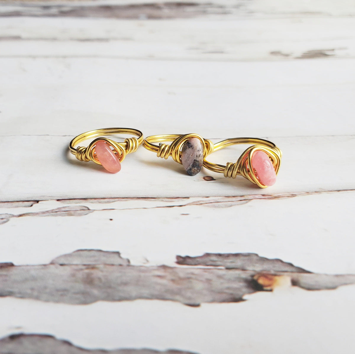 RHODONITE | 18K Gold Plated Wire Wrapped Gemstone Ring