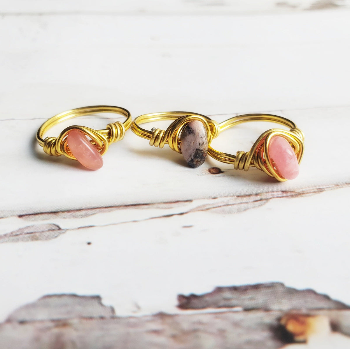 RHODONITE | 18K Gold Plated Wire Wrapped Gemstone Ring