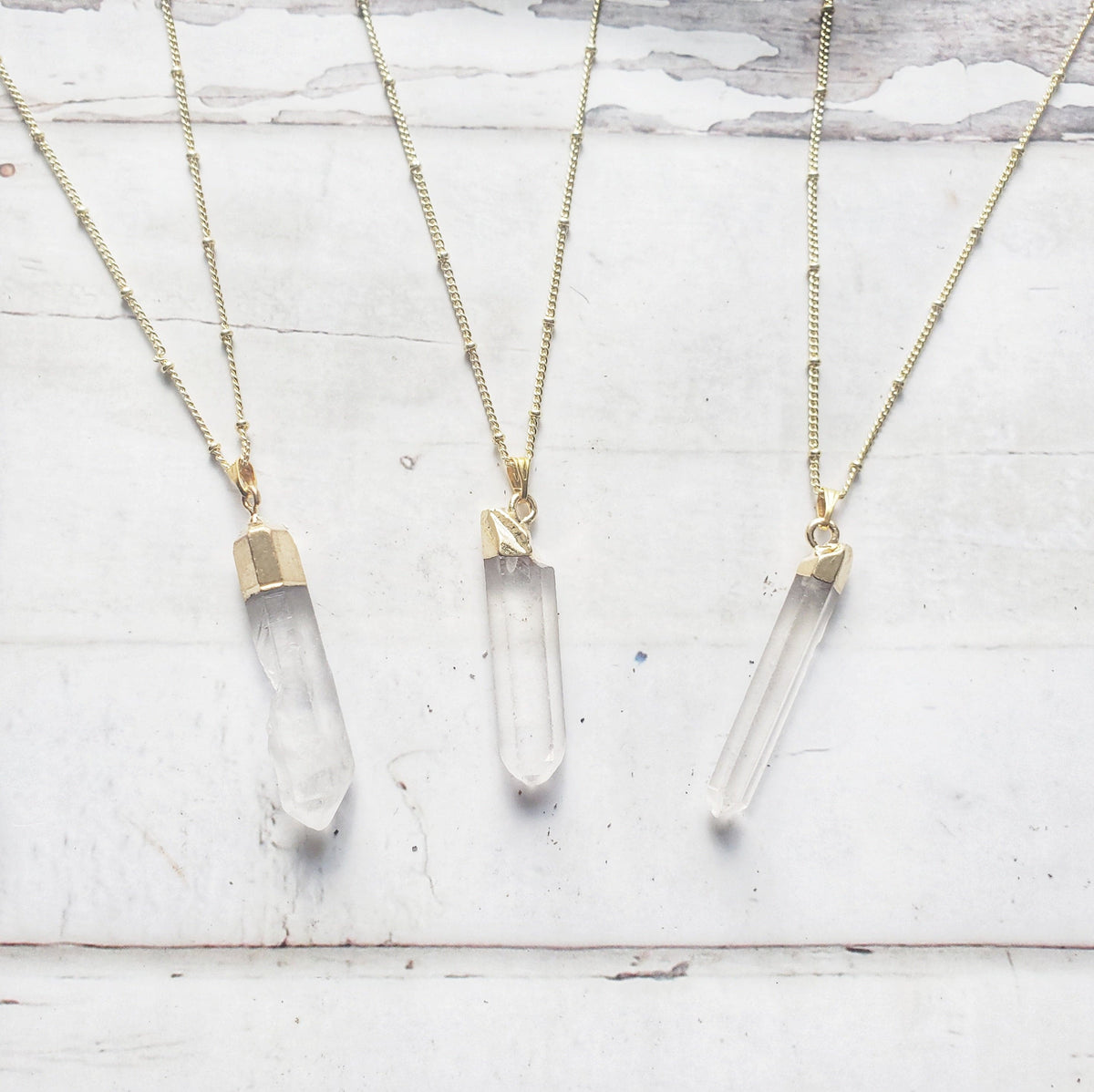 RAW CLEAR QUARTZ | 14K Gold Beaded Satellite Gemstone Necklace