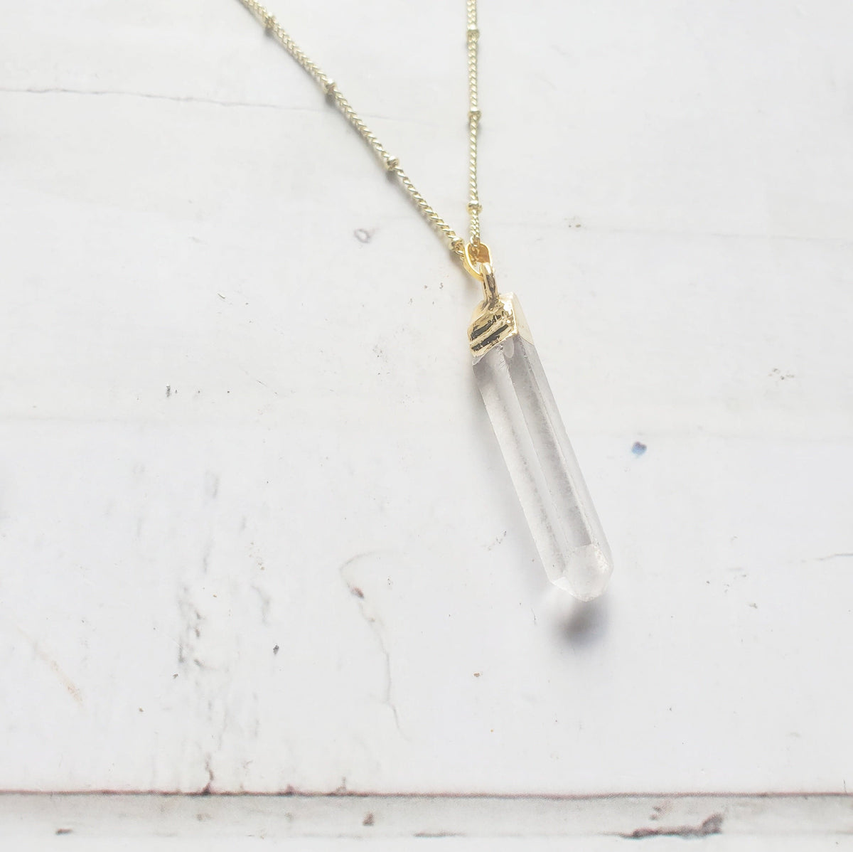 RAW CLEAR QUARTZ | 14K Gold Beaded Satellite Gemstone Necklace