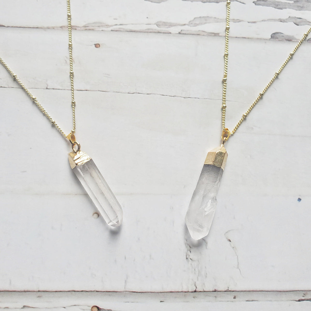 RAW CLEAR QUARTZ | 14K Gold Beaded Satellite Gemstone Necklace