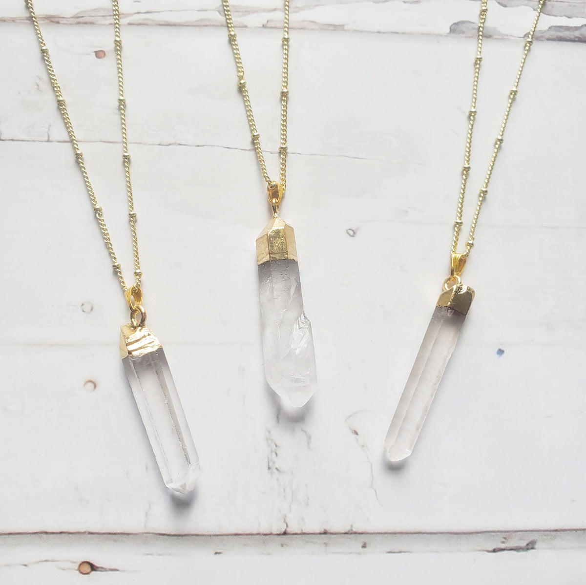 RAW CLEAR QUARTZ | 14K Gold Beaded Satellite Gemstone Necklace